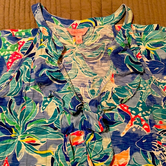 EUC Lilly Pulitzer SHAY DRESS Bennet Blue Celestial Seas Pink White XL - Picture 3 of 4